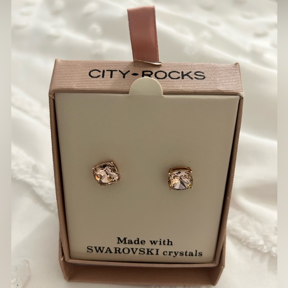 NWT City-Rocks Swarovski Crystal Rose Gold Earrings - Picture 4 of 7